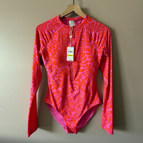 Women's M NWT Trina Turk Paddle Board One Piece Swim Suit Pink Orange - Picture 2 of 7